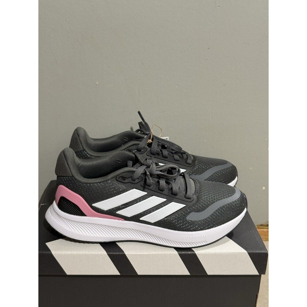 Adidas Runfalcon 5 Little Girls Sz 4 Shoes Black Pink Slip On Athletic Sneaker